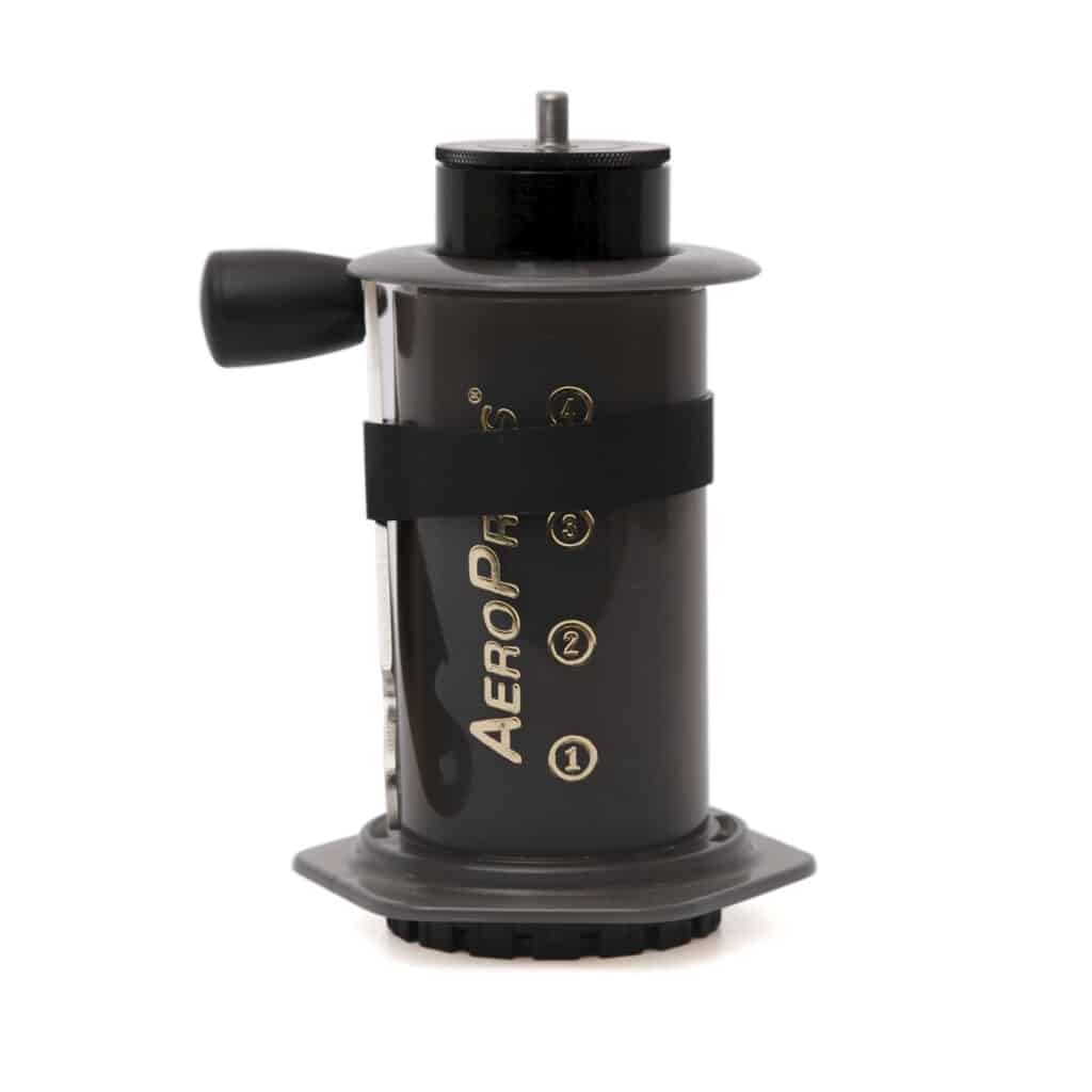 The Knock Aergrind grinder fits in an AeroPress for travel and storage