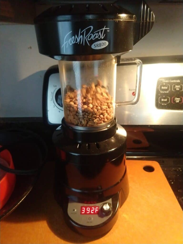 A clear view of the coffee beans in a Fresh Roast SR800