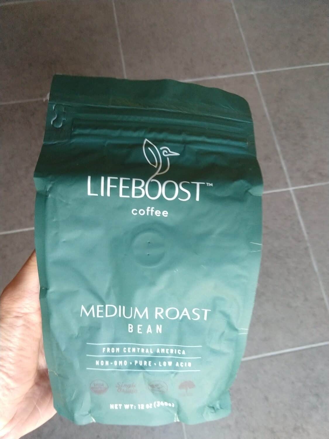 The Lifeboost medium roast coffee bag (front)